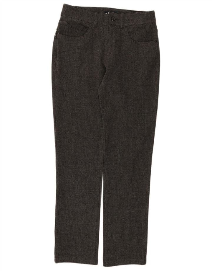 Pantaloni casual slim da donna Armani W26 L28 poliestere a quadri grigi