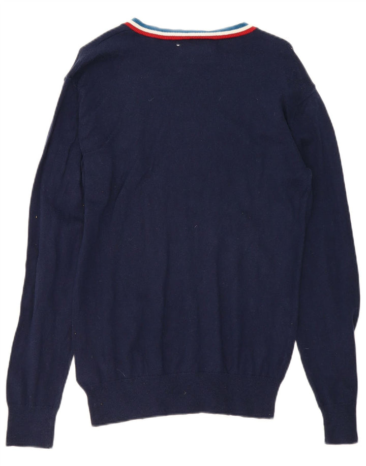 Maglione da uomo con scollo a V Adidas piccolo in cotone blu navy