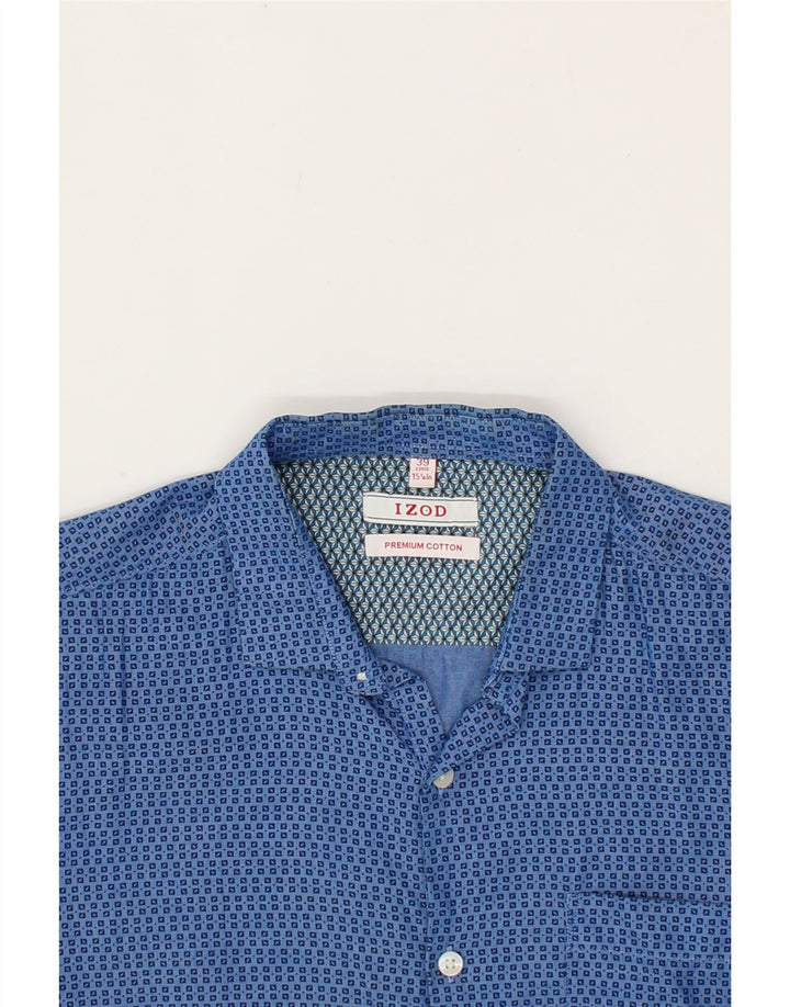 IZOD Mens Shirt Size 39 15 1/4 Medium Blue Spotted Cotton Vintage Izod and Second-Hand Izod from Messina Hembry 