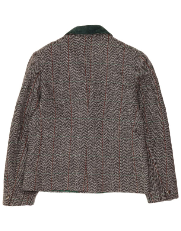 Giacca blazer doppiopetto vintage da donna UK 14 a spina di pesce grigio medio