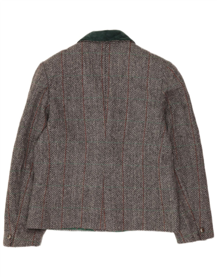 Giacca blazer doppiopetto vintage da donna UK 14 a spina di pesce grigio medio