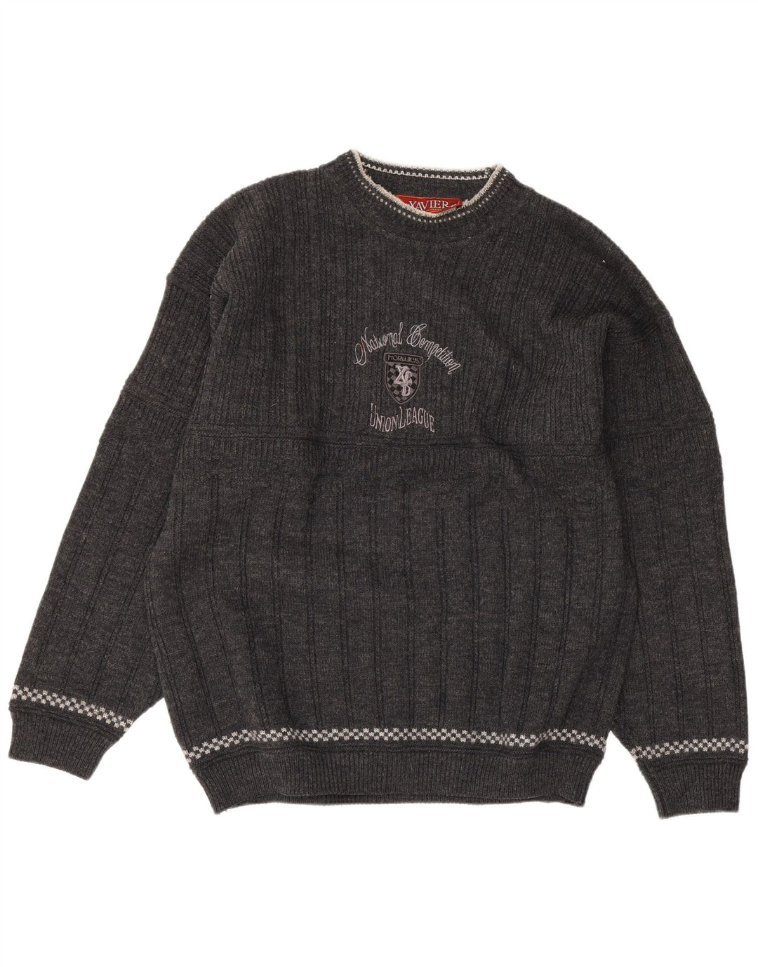 Maglione girocollo grafico da uomo Xavier grande lana grigia