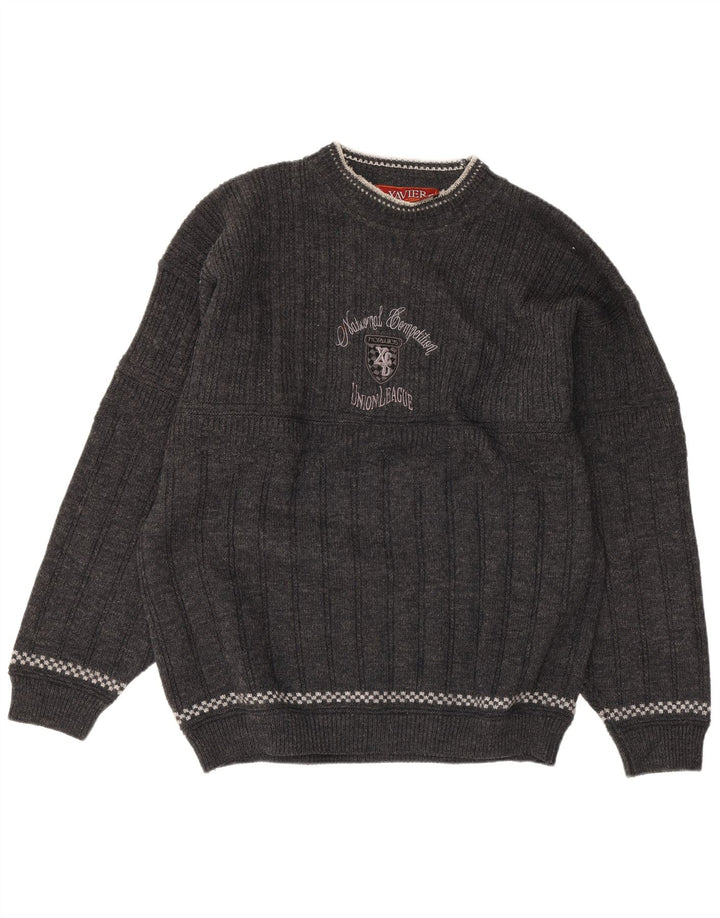 Maglione girocollo grafico da uomo Xavier grande lana grigia