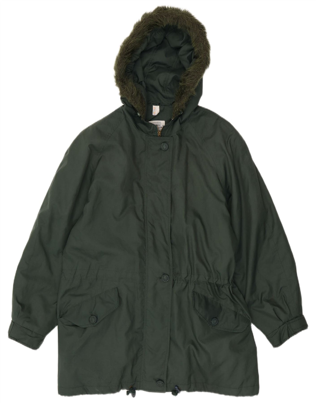 Giacca parka con cappuccio da donna vintage UK 20 2XL verde poliestere