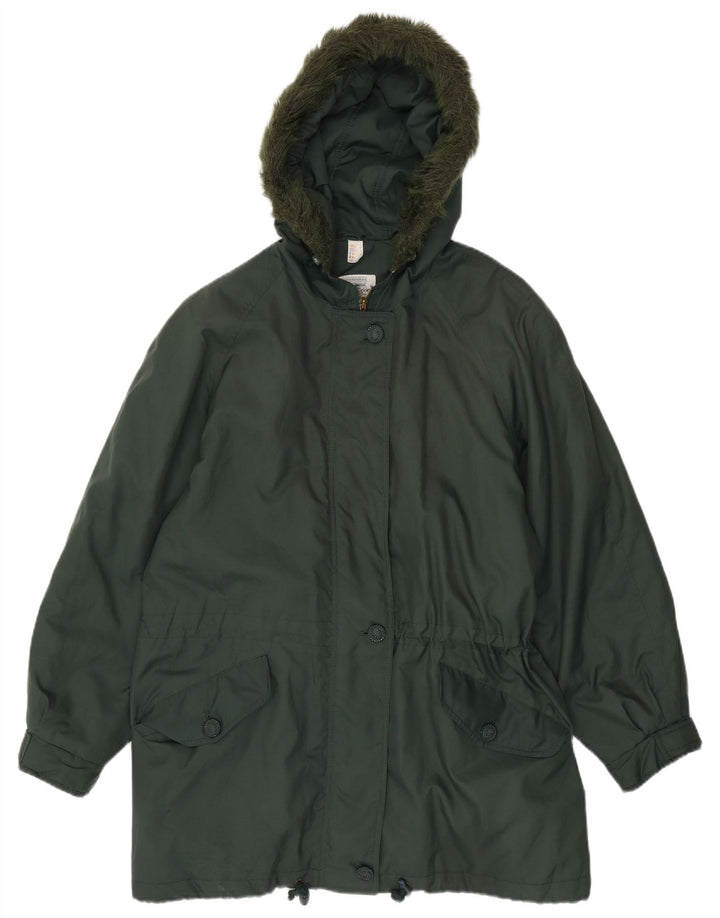 Giacca parka con cappuccio da donna vintage UK 20 2XL verde poliestere