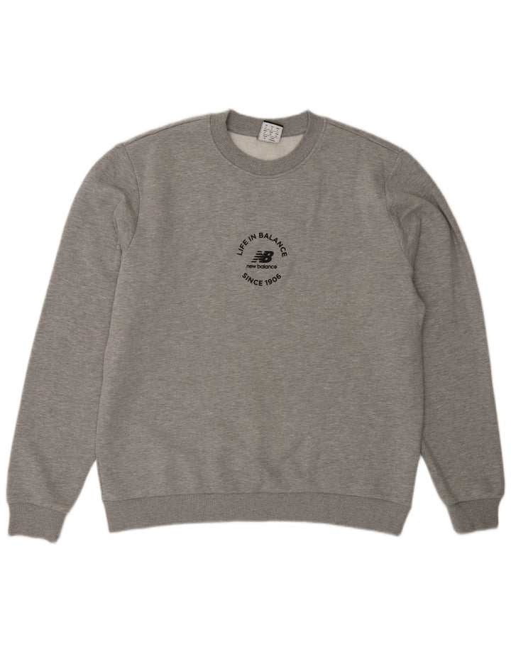Felpa grafica da uomo New Balance, maglione piccolo, cotone grigio
