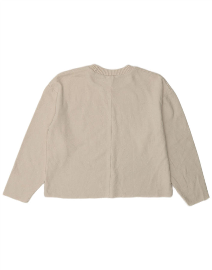 ZARA Maglione Corto Girocollo Corto da Donna Oversize UK 10 Piccolo Bianco