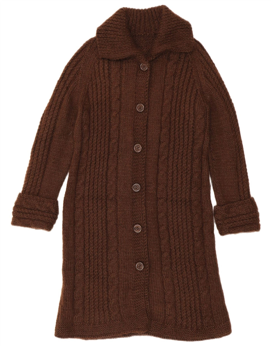 Maglione cardigan lungo da donna vintage UK 14 Marrone medio
