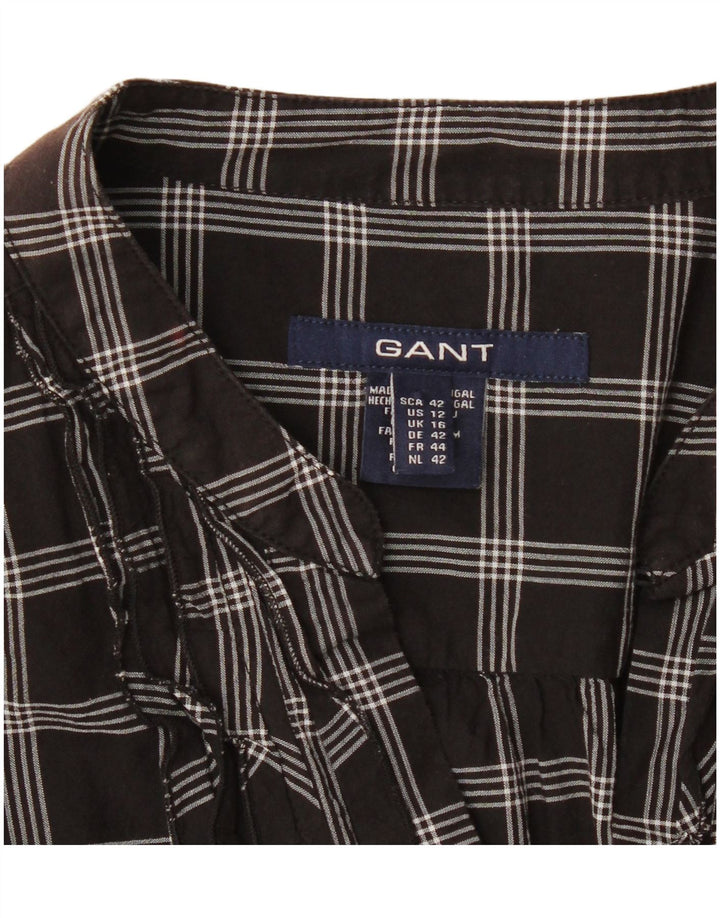 Gant Camicetta da donna a maniche lunghe con volant sul davanti UK 16 Grandi quadri neri