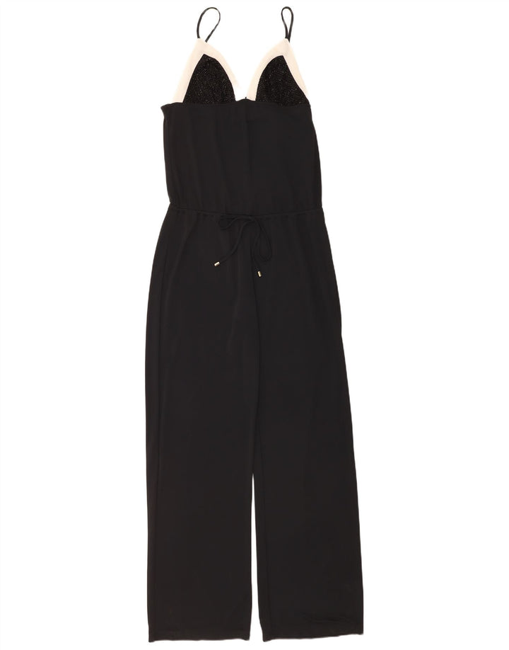 Tuta da donna vintage UK 10 piccola in poliestere color block nero