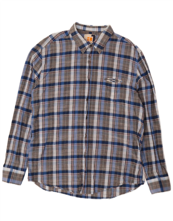 Camicia da uomo Hugo Boss 3XL in cotone a quadri blu