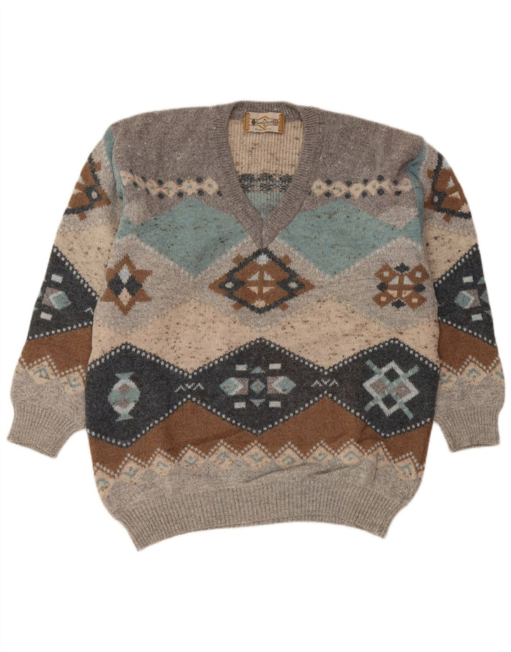 SOUTH COAST Maglione da uomo con scollo a V IT 54 XL Lana Fair Isle grigia
