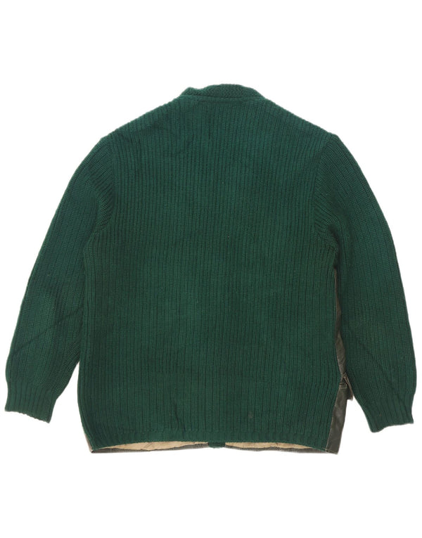 Maglione cardigan in pelle da uomo vintage EU 50 verde medio