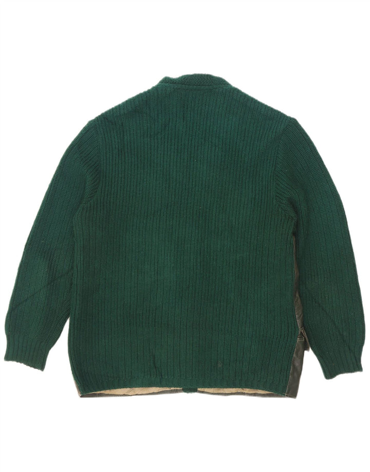 Maglione cardigan in pelle da uomo vintage EU 50 verde medio