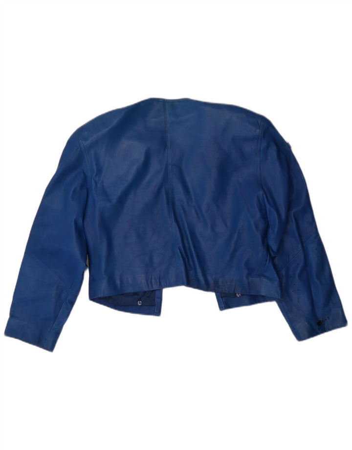 Giacca in pelle corta da donna vintage UK 10 piccola blu