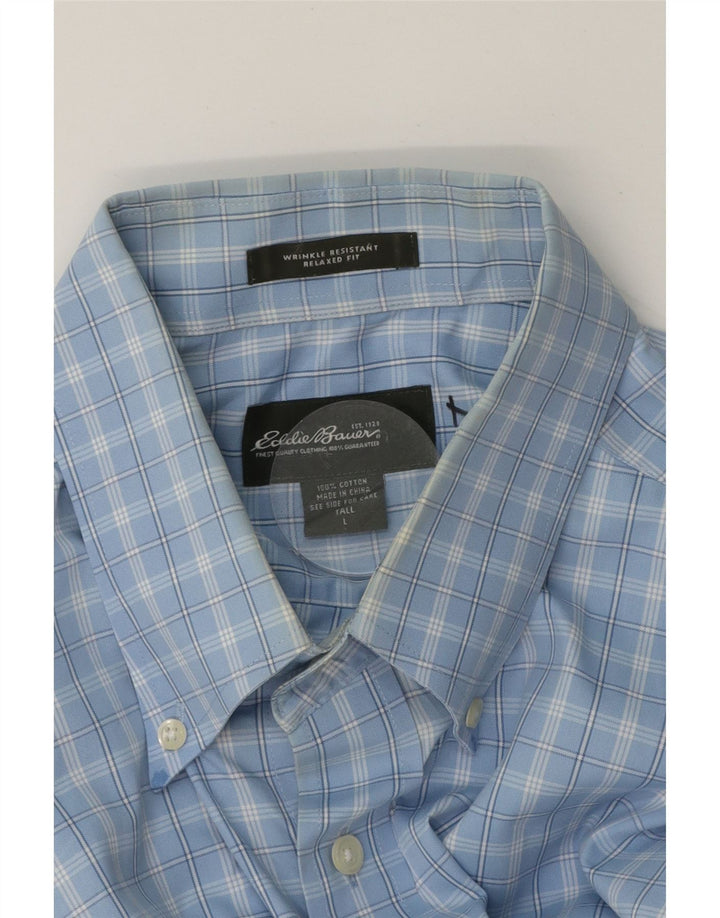 EDDIE BAUER Mens Tall Relaxed Fit Shirt Large Blue Check Cotton Vintage Eddie Bauer and Second-Hand Eddie Bauer from Messina Hembry 