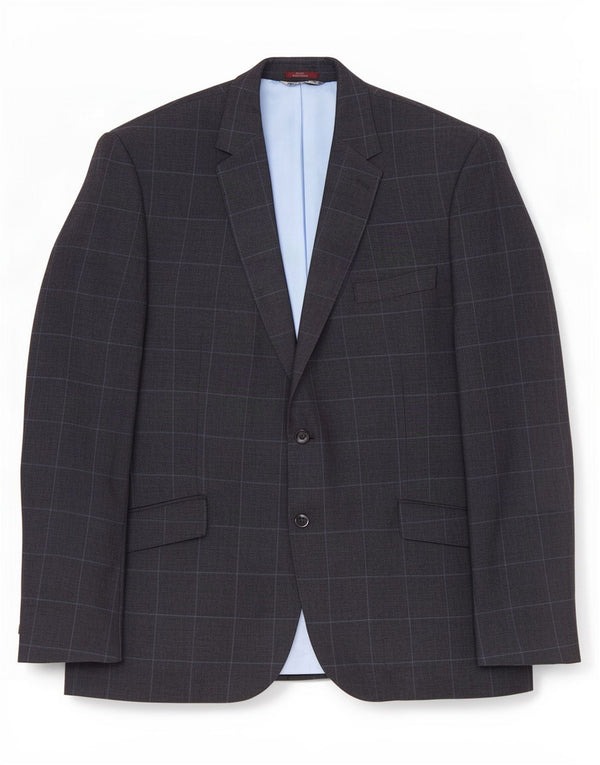 Giacca blazer a 2 bottoni da uomo Marks & Spencer UK 44 XL Lino a quadri blu navy
