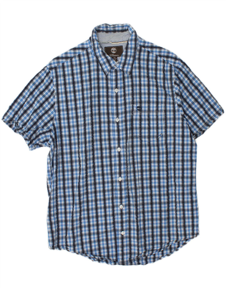 TIMBERLAND Camicia da uomo a maniche corte vestibilità regolare in cotone a quadri blu grande