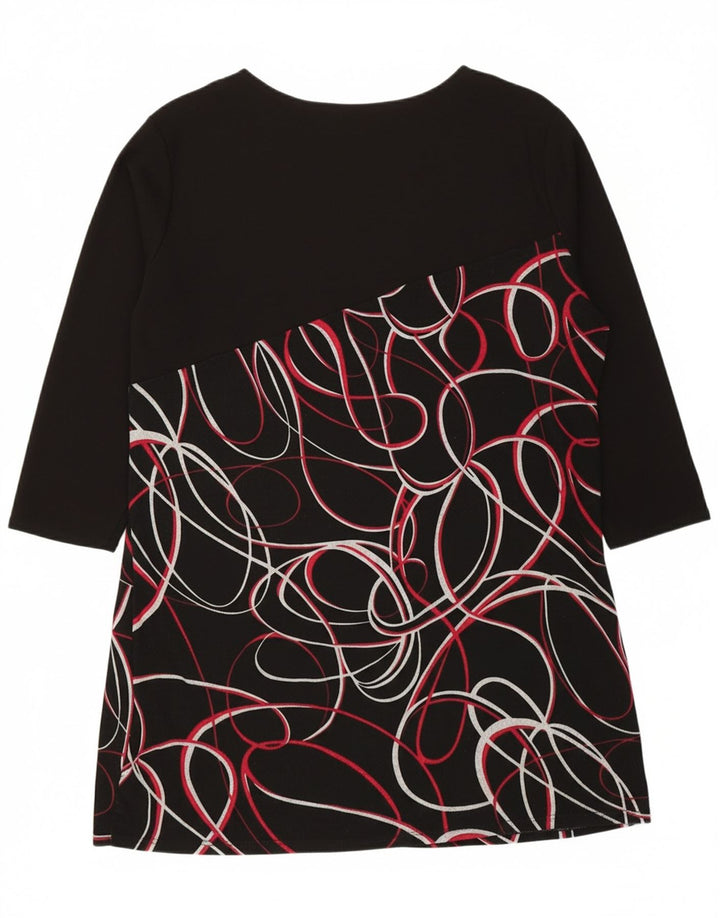 SALOOS Womens Abstract Pattern 3/4 Sleeve Shift Dress UK 20 2XL Black