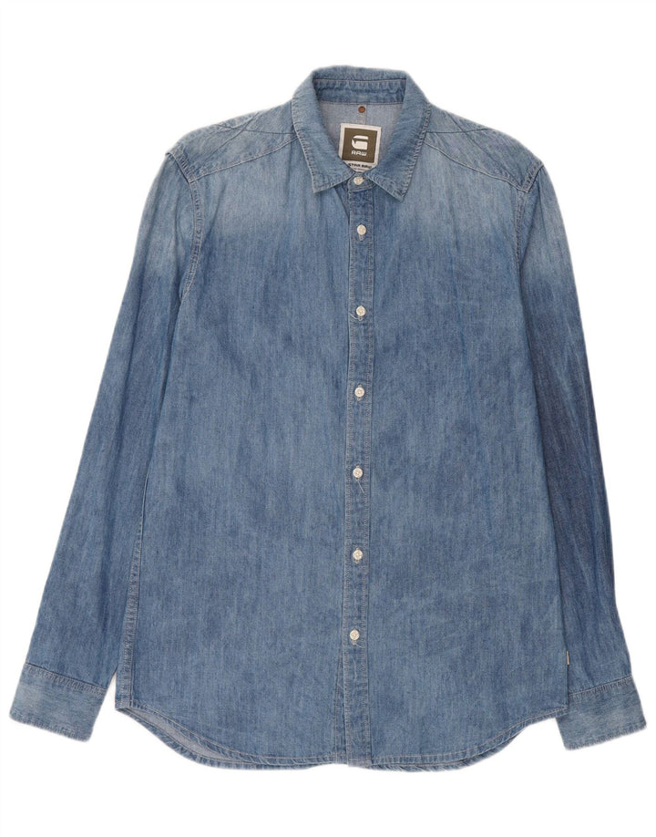 Camicia di jeans da uomo G-Star grande in cotone blu