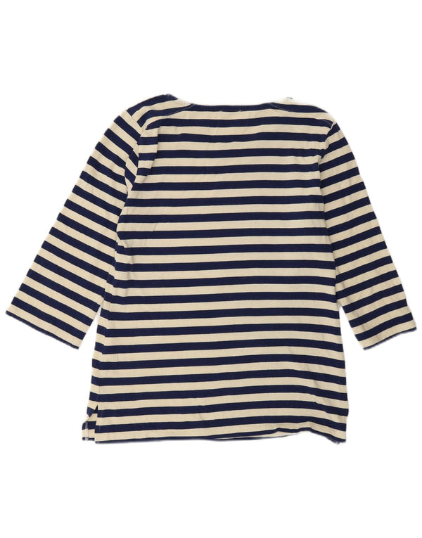 Top da donna Benetton manica 3/4 UK 10 piccolo cotone a righe blu navy