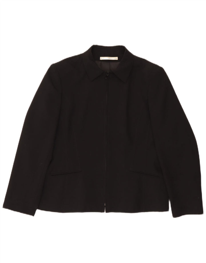 Giacca blazer vintage da donna con zip intera UK 16 grande nera