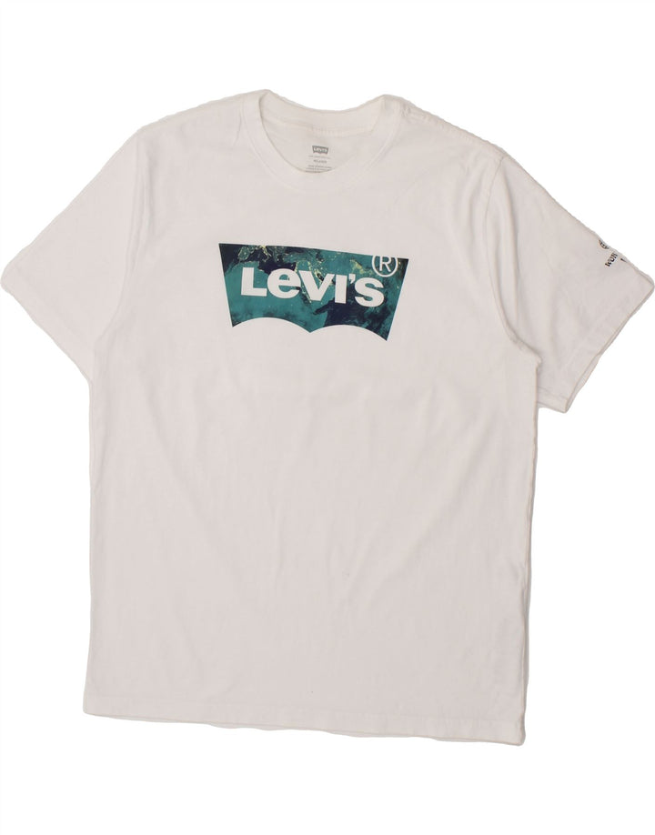 LEVI'S Mens Relaxed Fit Graphic T-Shirt Top Medium White Cotton Vintage Levi's and Second-Hand Levi's from Messina Hembry 