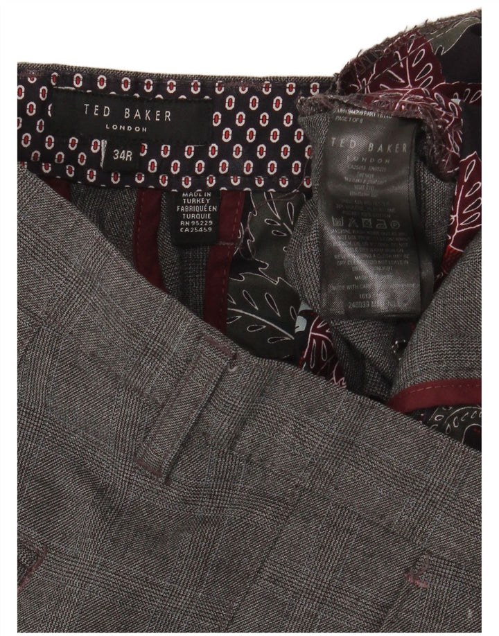 Pantaloni da abito slim da uomo TED BAKER W34 L32 Poliestere a quadri grigi