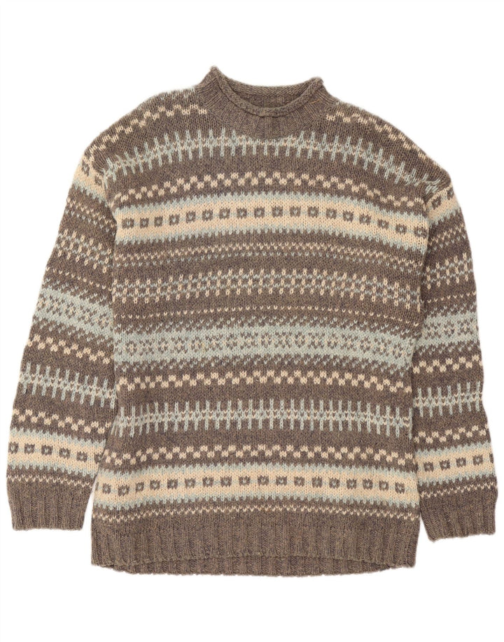 Maglione vintage da uomo con collo dolcevita, grande lana Fair Isle grigia