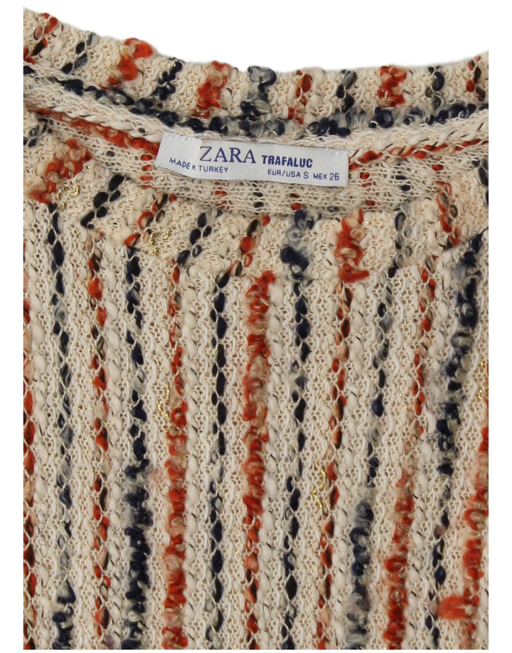 ZARA Abito in Maglia Trafaluc da Donna UK 8 Piccolo a Righe Bianco Sporco