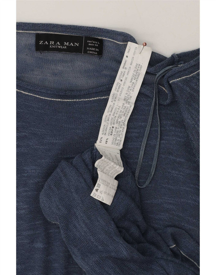 Top Zara da uomo a maniche lunghe grande in cotone blu navy