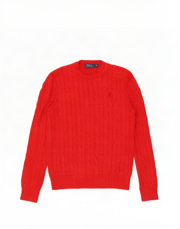 Maglione maglione girocollo da donna Polo Ralph Lauren UK 12 cotone rosso medio