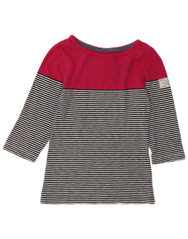 Joules Top da donna manica 3/4 UK 10 piccolo cotone a righe multicolore