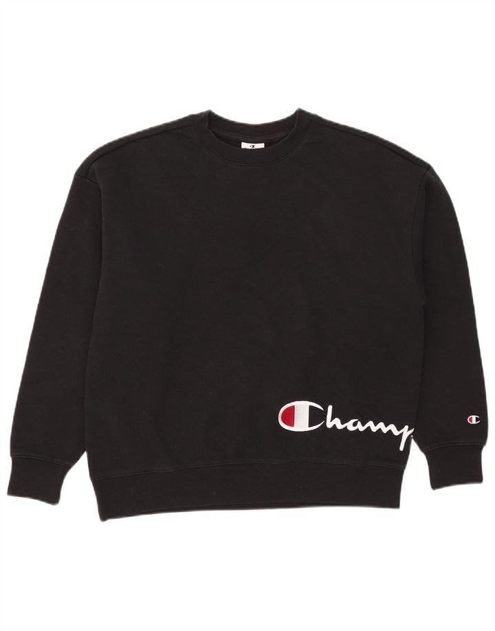 Felpa oversize con grafica da donna Champion, maglione UK 10, piccola, nera