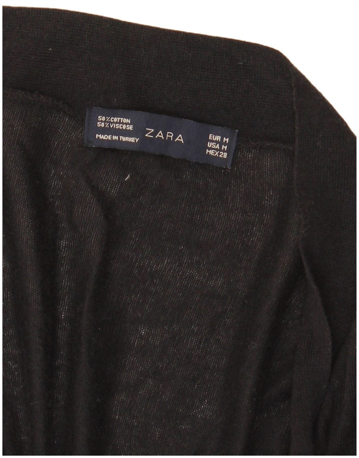 Maglione cardigan aperto da donna Zara UK 12 cotone nero medio