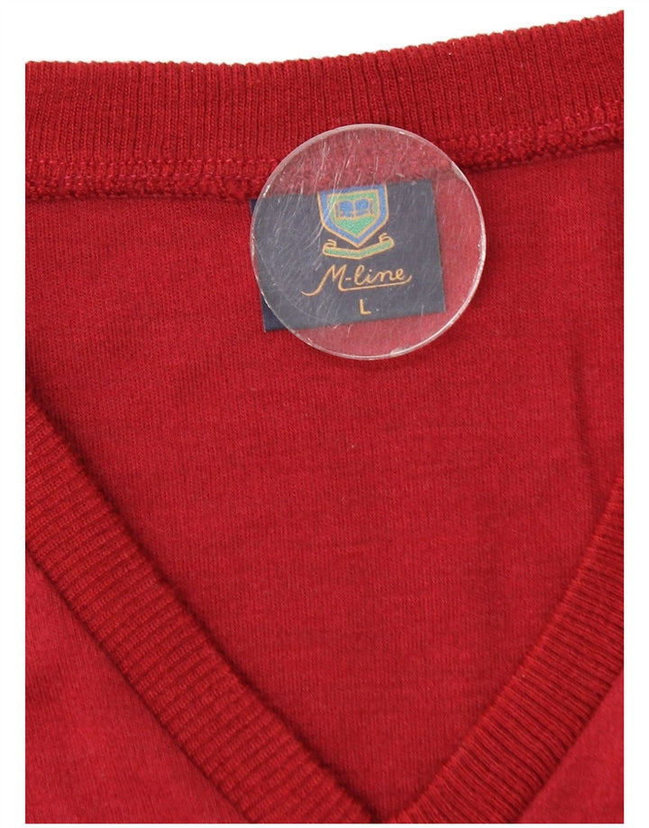VINTAGE Maglione da uomo con scollo a V grande rosso in poliacrilico