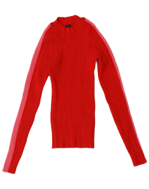 Guess Crop Top da donna a maniche lunghe UK 4 XS Rosso Colourblock Viscosa