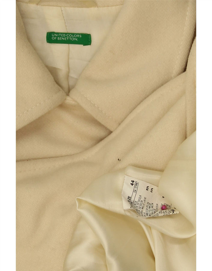 Cappotto Doppio Petto Donna Benetton IT 44 Medio Lana Bianco Sporco