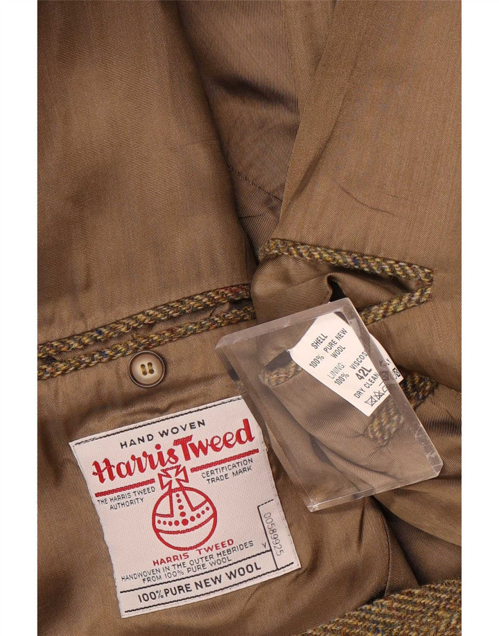 Giacca blazer lunga da uomo Harris Tweed UK 42 XL Khaki a spina di pesce