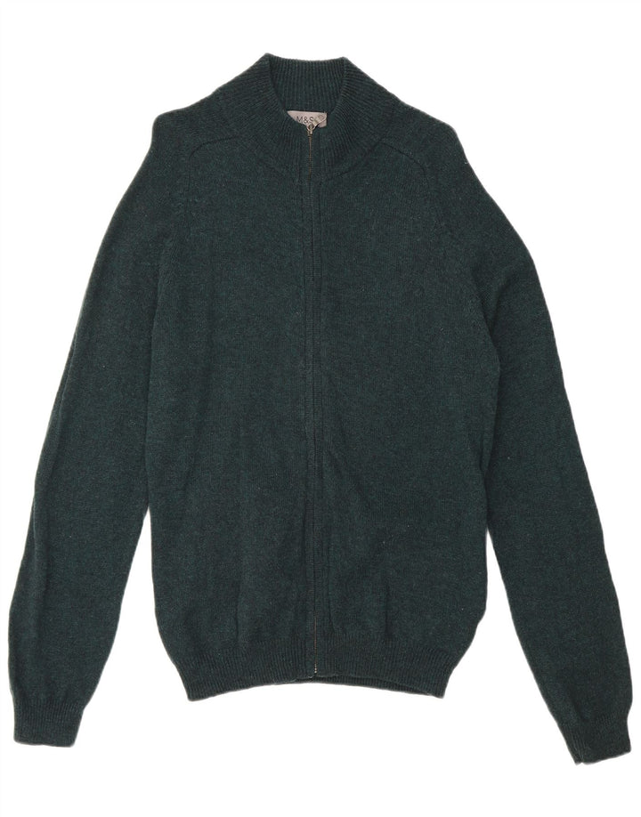 Maglione cardigan da uomo Marks & Spencer in lana verde medio