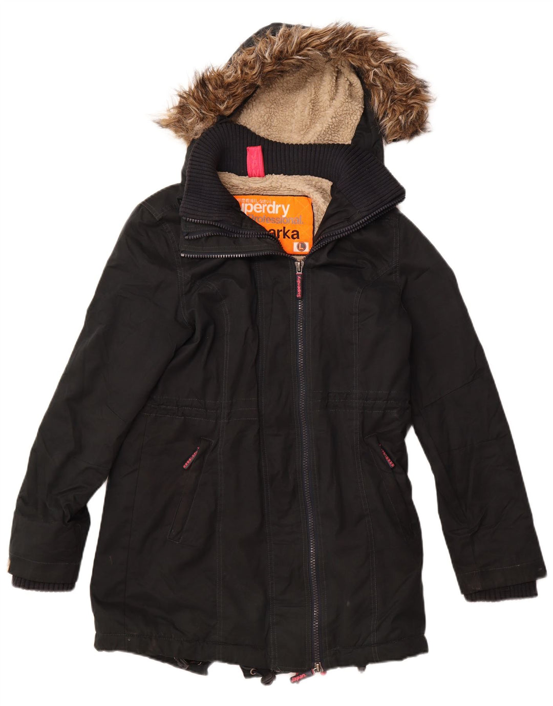 Giacca parka con cappuccio grafica Windparka da donna SUPERDRY UK 14 grande nera
