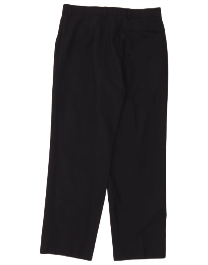 Pantaloni da abito dritti da uomo Marks & Spencer W30 L29 Blu navy in lana vergine