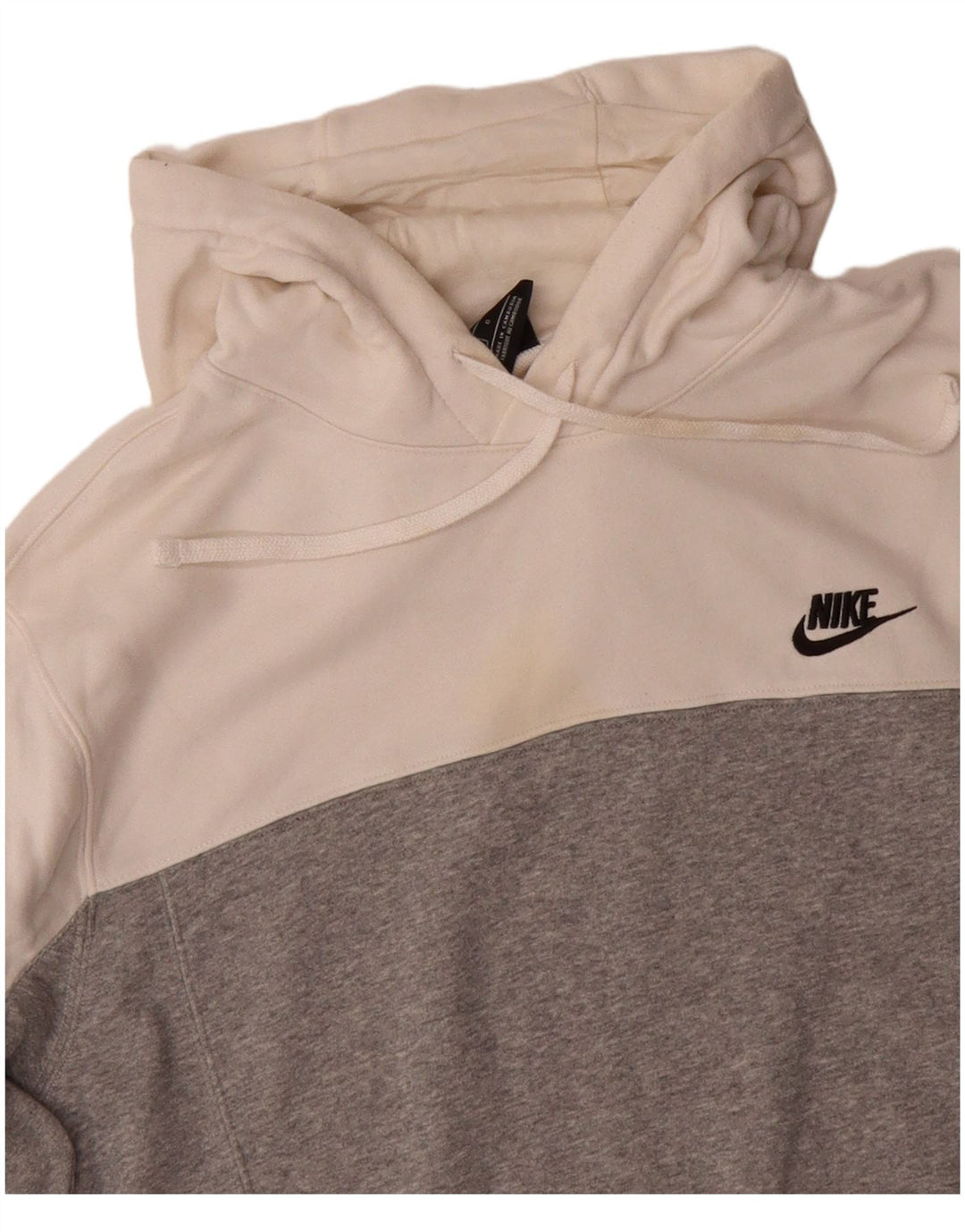 NIKE Mens Hoodie Jumper Large Grey Colourblock Cotton