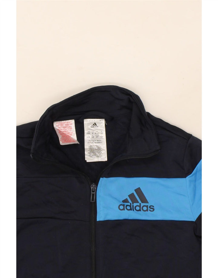 ADIDAS Boys Tracksuit Top Jacket 9-10 Years Navy Blue Colourblock Vintage Adidas and Second-Hand Adidas from Messina Hembry 