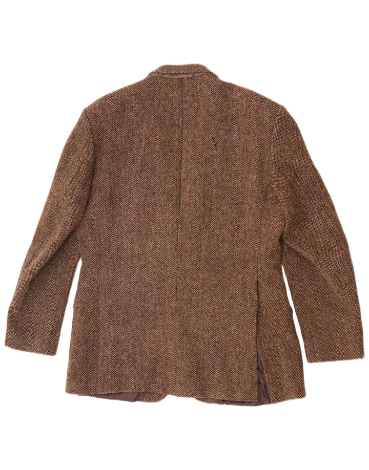 Giacca blazer da uomo a 2 bottoni Harris Tweed UK 40 grande lana a spina di pesce marrone