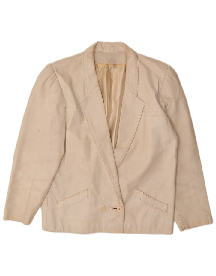 Set gonna vintage in pelle da donna in 2 pezzi UK 12 medio W26 bianco sporco