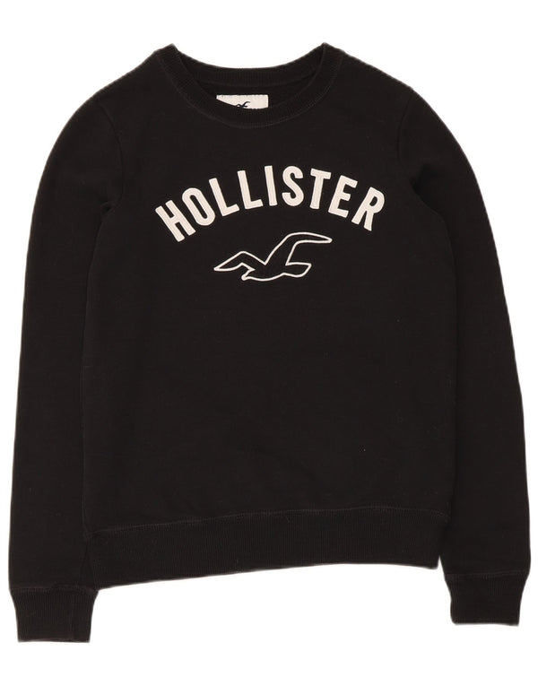 Felpa grafica da donna Hollister Jumper UK 6 XS cotone nero
