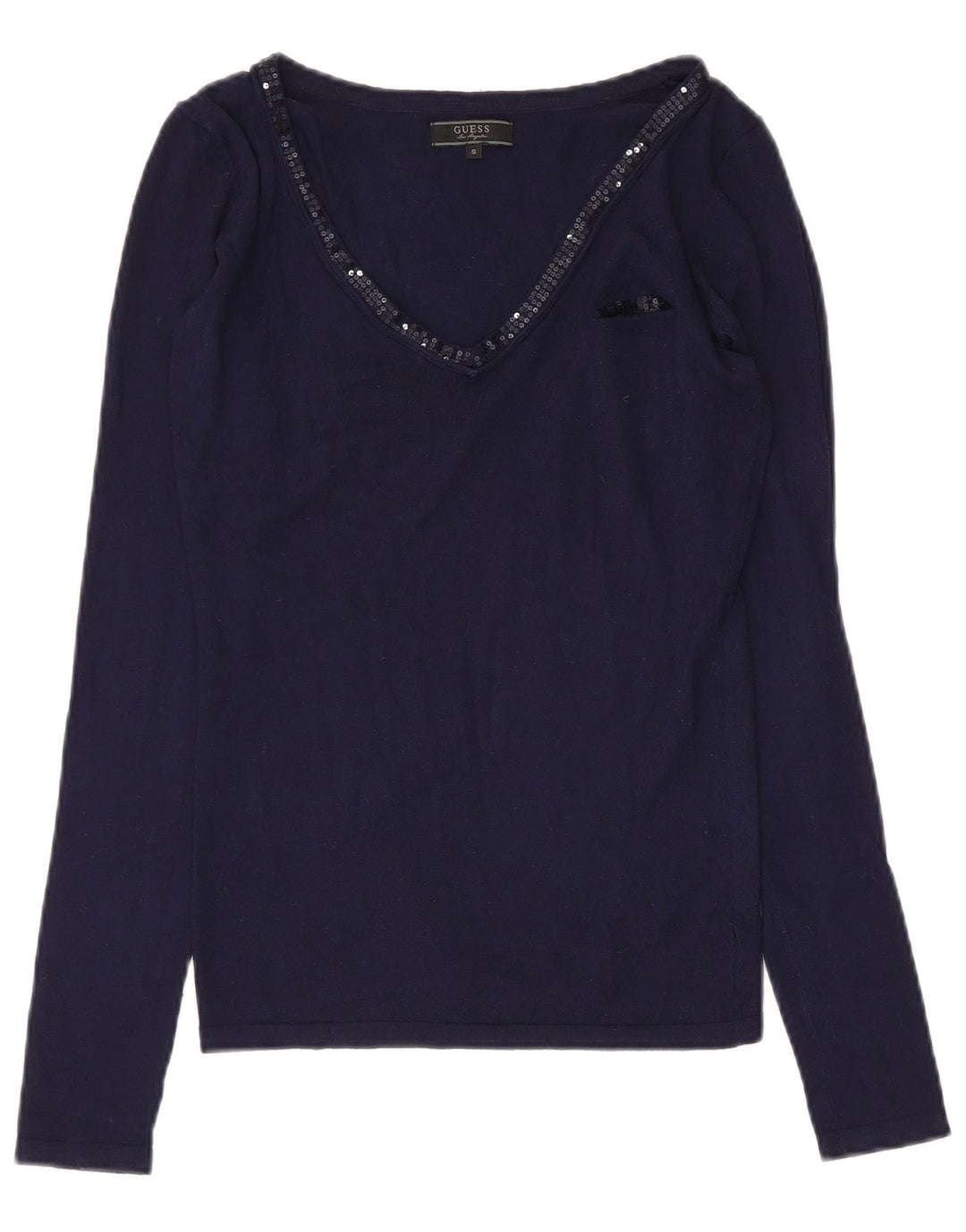 Guess Top da donna a maniche lunghe UK 10 Small Blu Navy in viscosa