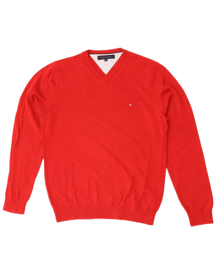 Maglione maglione con scollo a V da uomo Tommy Hilfiger piccolo cotone rosso