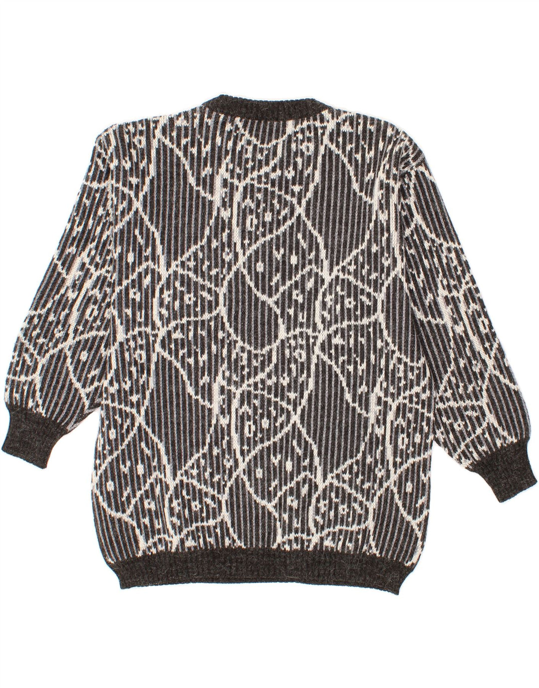 VINTAGE Womens Abstract Pattern Crew Neck Jumper Sweater IT 48 XL Grey Vintage Vintage and Second-Hand Vintage from Messina Hembry 